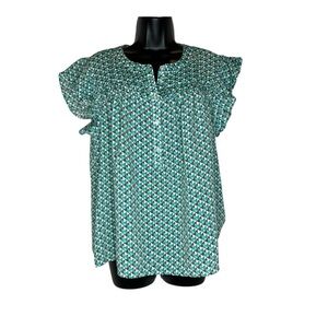 Size Large Zac & Rachel Green, Purple, and White Flutter Short Sleeve Top EUC